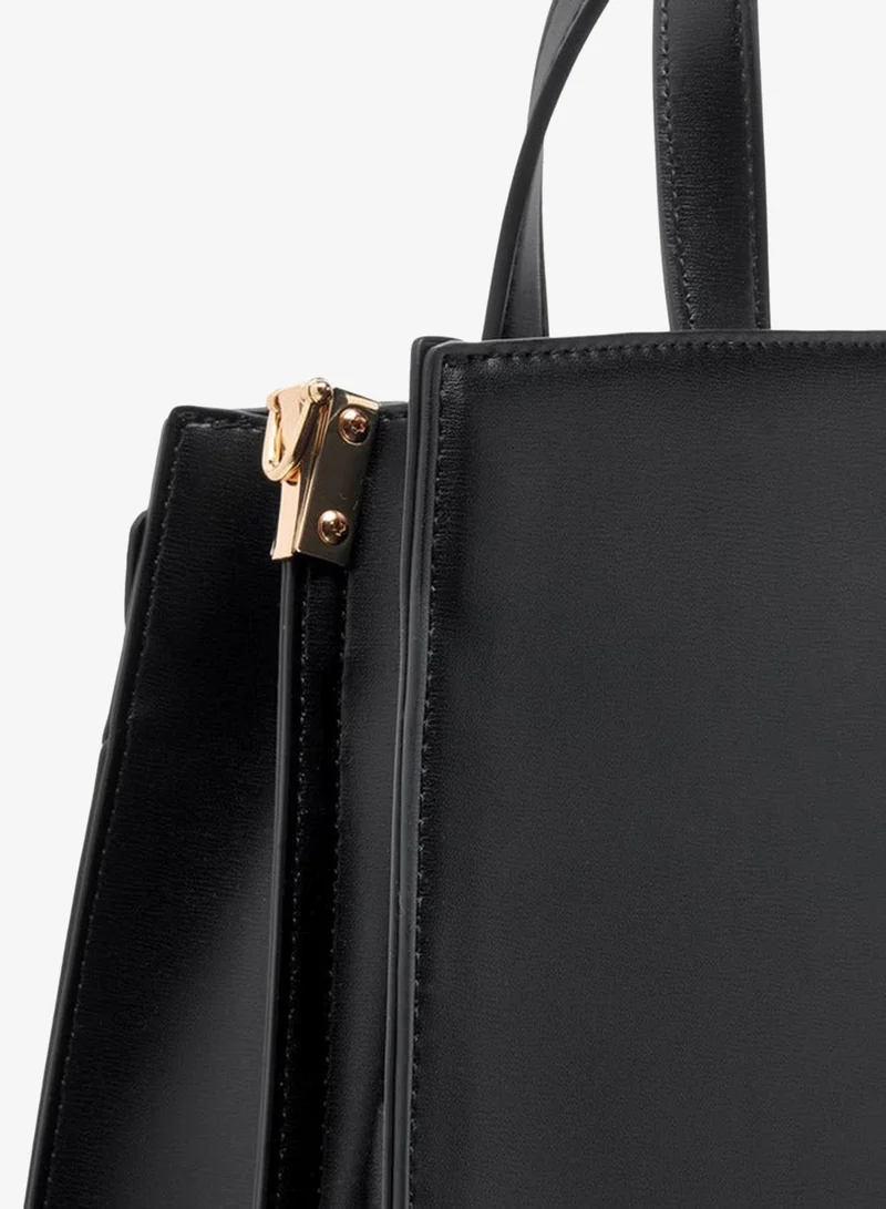 Paprika BLACK Solid Tote Bag with Zip Closure and Detachable Strap for Women | Best Price UAE