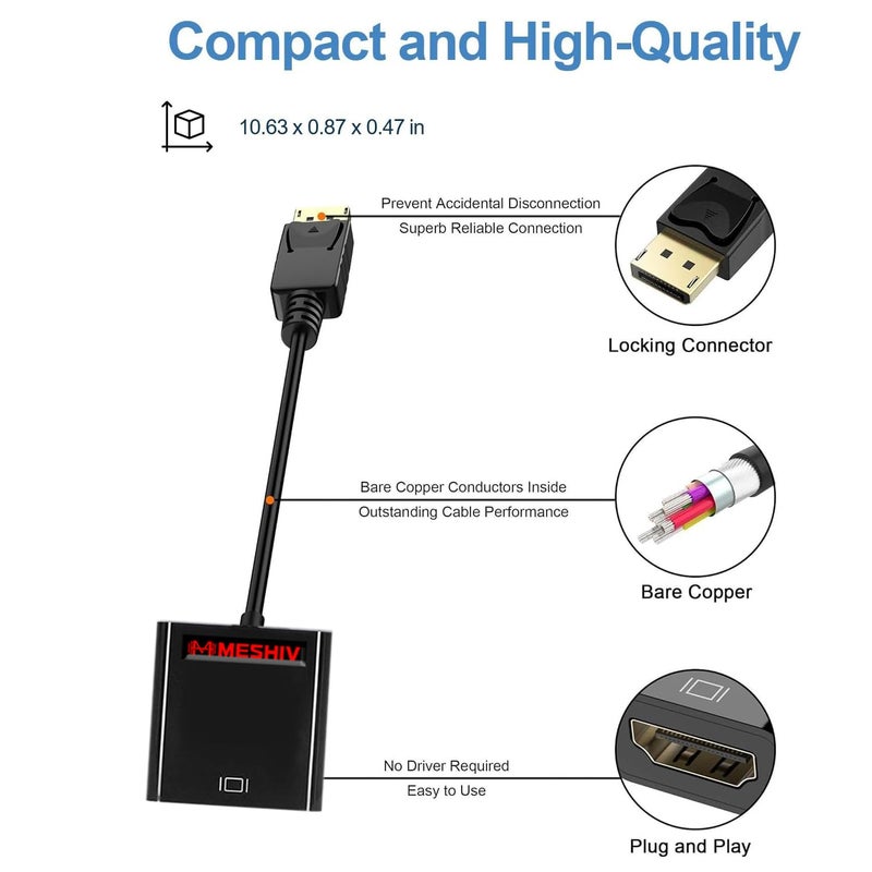 MESHIV محول Mini Display Port إلى HDMI، دقة 4K 3D مع دعم صوت محيطي، محول ذكر-أنثى، متوافق مع شاشات LED، لابتوب، وحدة تحكم ألعاب، جهاز عرض - أسود - Image 5