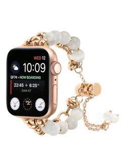 Replacement Strap For Apple Watch Series 4 44mm Pearl Chain Metal Bracelet Watch Band White Gold