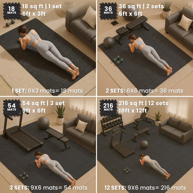 bemaxx Gym Mats Set - 18 pcs EVA Interlocking Foam Floor Tiles (12.6"x12.6"x0.4") 18sqft Protective Gym Flooring Sports Home Workout Exercise Mats Puzzle Garage Fitness Play-Room Pool Treadmill Bike - Image 5