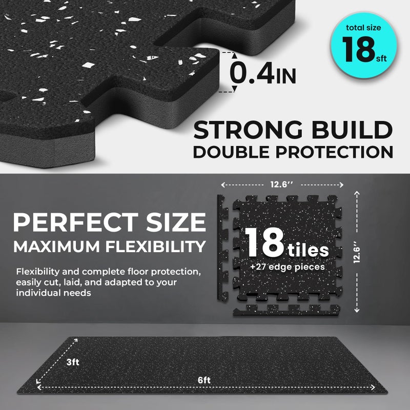 bemaxx Gym Mats Set - 18 pcs EVA Interlocking Foam Floor Tiles (12.6"x12.6"x0.4") 18sqft Protective Gym Flooring Sports Home Workout Exercise Mats Puzzle Garage Fitness Play-Room Pool Treadmill Bike - Image 2