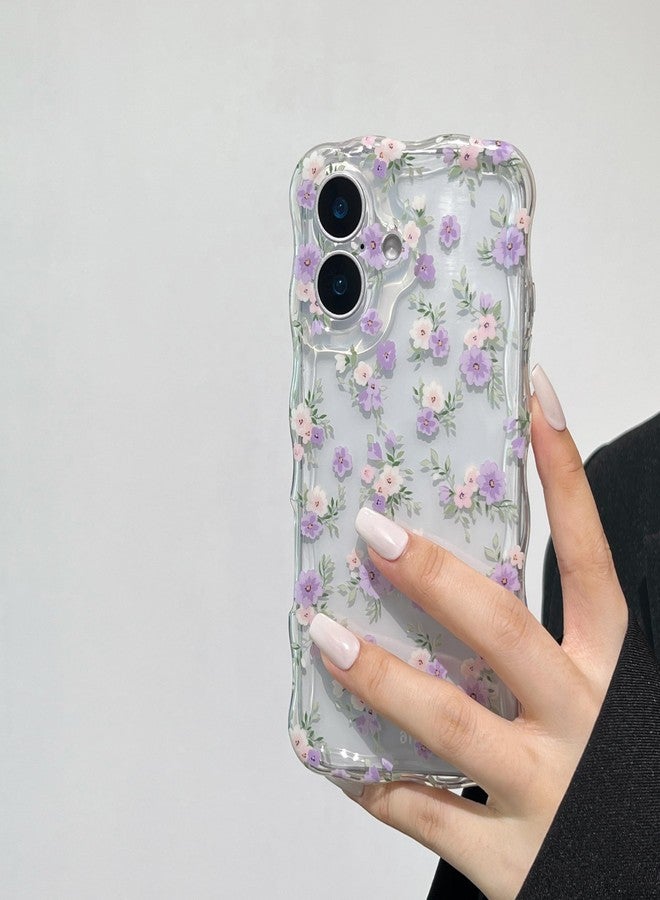 RALEAVO جراب RALEAVO مزين بالزهور لهاتف iPhone 17، جراب شفاف مزين بالزهور بتصميم أنيق ومموج، غطاء مموج مقاوم للصدمات، غطاء واقٍ ناعم ونحيف من مادة TPU لهاتف iPhone 17 - زهرة بنفسجية - Image 1