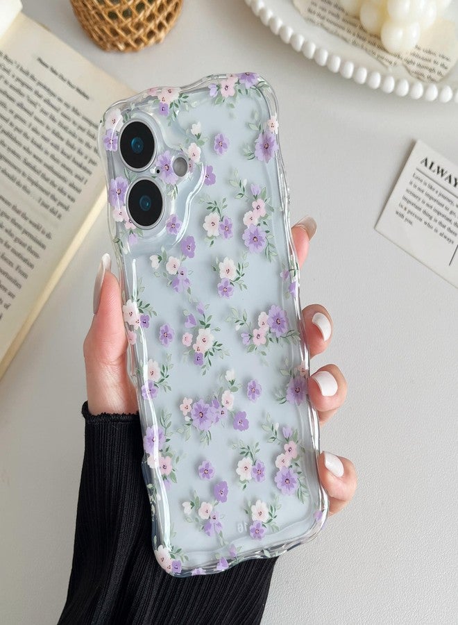RALEAVO جراب RALEAVO مزين بالزهور لهاتف iPhone 17، جراب شفاف مزين بالزهور بتصميم أنيق ومموج، غطاء مموج مقاوم للصدمات، غطاء واقٍ ناعم ونحيف من مادة TPU لهاتف iPhone 17 - زهرة بنفسجية - Image 2