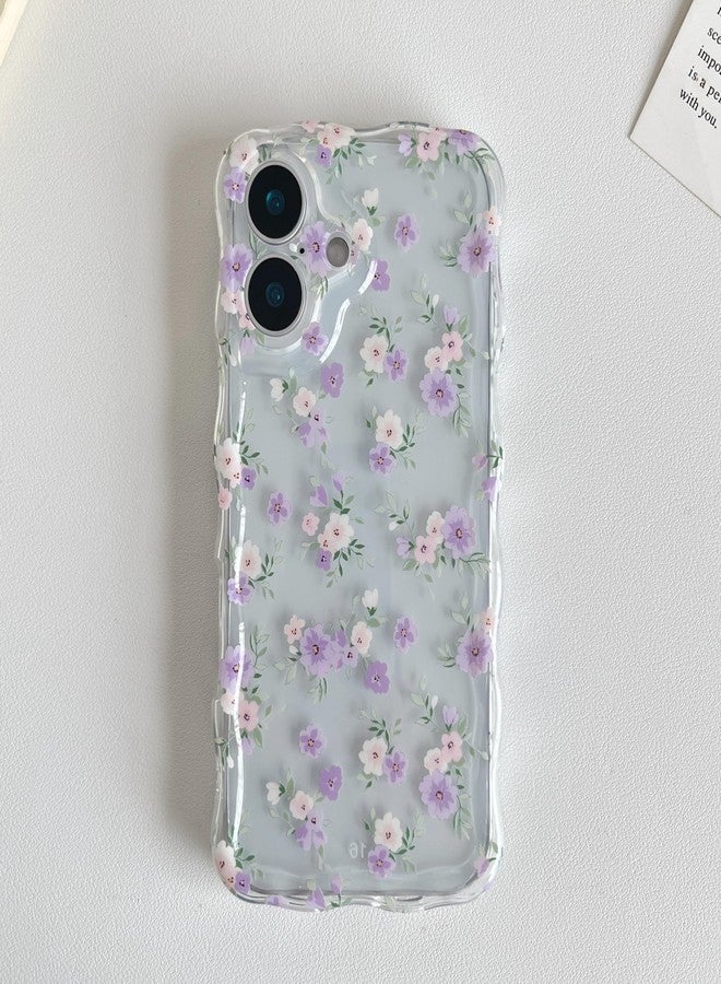 RALEAVO جراب RALEAVO مزين بالزهور لهاتف iPhone 17، جراب شفاف مزين بالزهور بتصميم أنيق ومموج، غطاء مموج مقاوم للصدمات، غطاء واقٍ ناعم ونحيف من مادة TPU لهاتف iPhone 17 - زهرة بنفسجية - Image 3