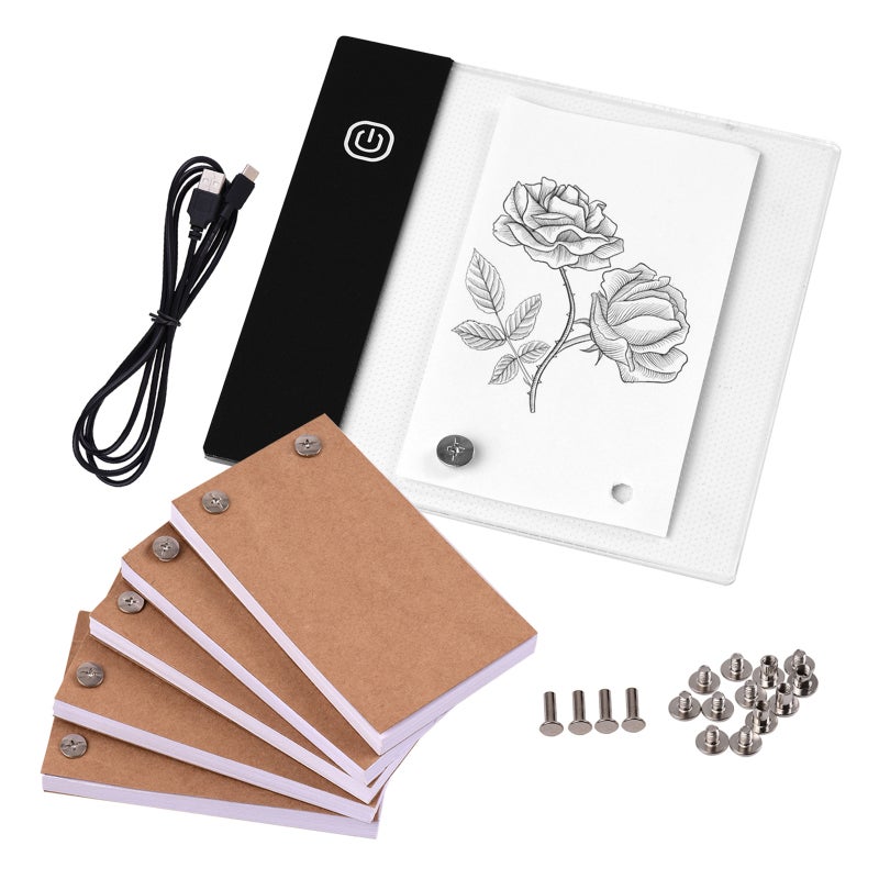 Flipbook Kit With 5 Flip Books (300 Sheets) 2 Binding Screw Sizes - Stepless Brightness Control LED Light Pad For Artists Animators Kids Students Home Art Creation - Image 1