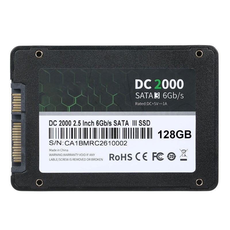 قرص أقراص ذاكرة وثيقة داخلي SSD مقاس 2.5 بوصة سعة 128 من طراز DC2000، واجهة SATA III، سرعة قراءة وكتابة سريعة لأجهزة الكمبيوتر المحمول والجهاز الحاسوبي الثابت - Image 1