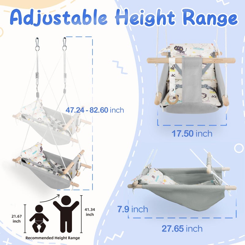 gladswing Canvas Baby Swing for Infants to Toddlers,Indoor Outdoor Wooden Hanging Swing Seat with Safety Belt and Mounting Hardware, Suitable for Ages Up to 3,Cute Animal - Image 4