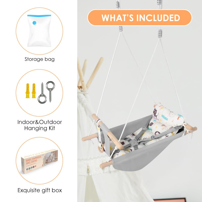 gladswing Canvas Baby Swing for Infants to Toddlers,Indoor Outdoor Wooden Hanging Swing Seat with Safety Belt and Mounting Hardware, Suitable for Ages Up to 3,Cute Animal - Image 5