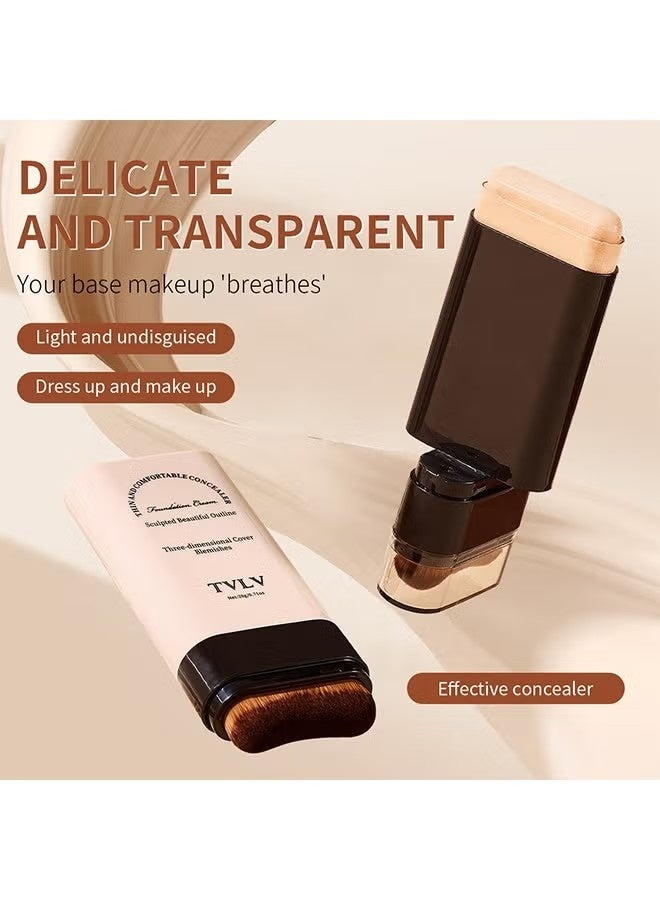 TVLV Three-Dimensional Cover Blemishes 20g, 2-in-1 Concealer & Foundation Stick Waterproof, Sweat-Resistant | Covers Dark Circles | Flawless Makeup (01#Cream) - Image 2