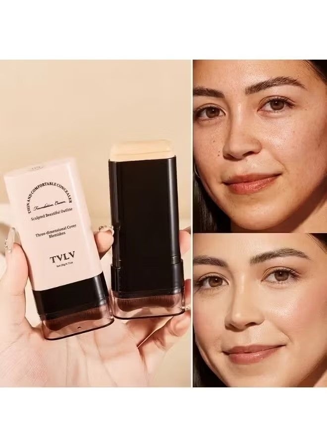 TVLV Three-Dimensional Cover Blemishes 20g, 2-in-1 Concealer & Foundation Stick Waterproof, Sweat-Resistant | Covers Dark Circles | Flawless Makeup (01#Cream) - Image 4