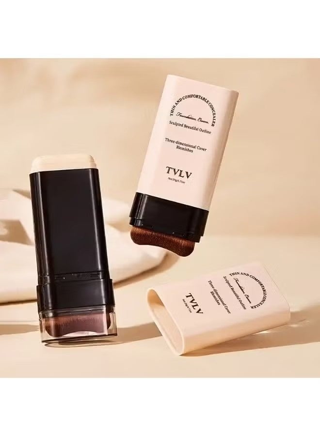 TVLV Three-Dimensional Cover Blemishes 20g, 2-in-1 Concealer & Foundation Stick Waterproof, Sweat-Resistant | Covers Dark Circles | Flawless Makeup (01#Cream) - Image 5