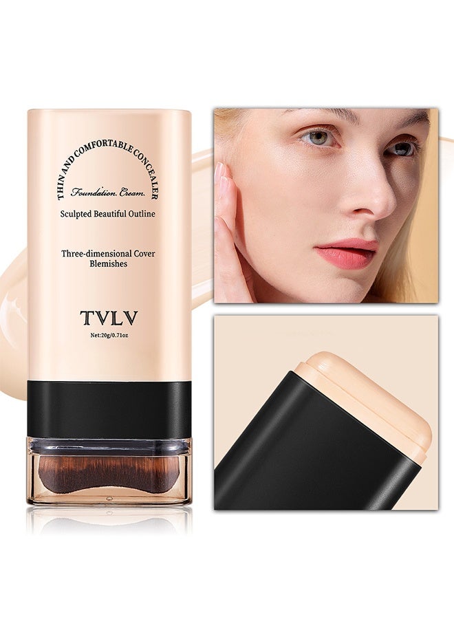 TVLV Three-Dimensional Cover Blemishes 20g, 2-in-1 Concealer & Foundation Stick Waterproof, Sweat-Resistant | Covers Dark Circles | Flawless Makeup (01#Cream) - Image 1