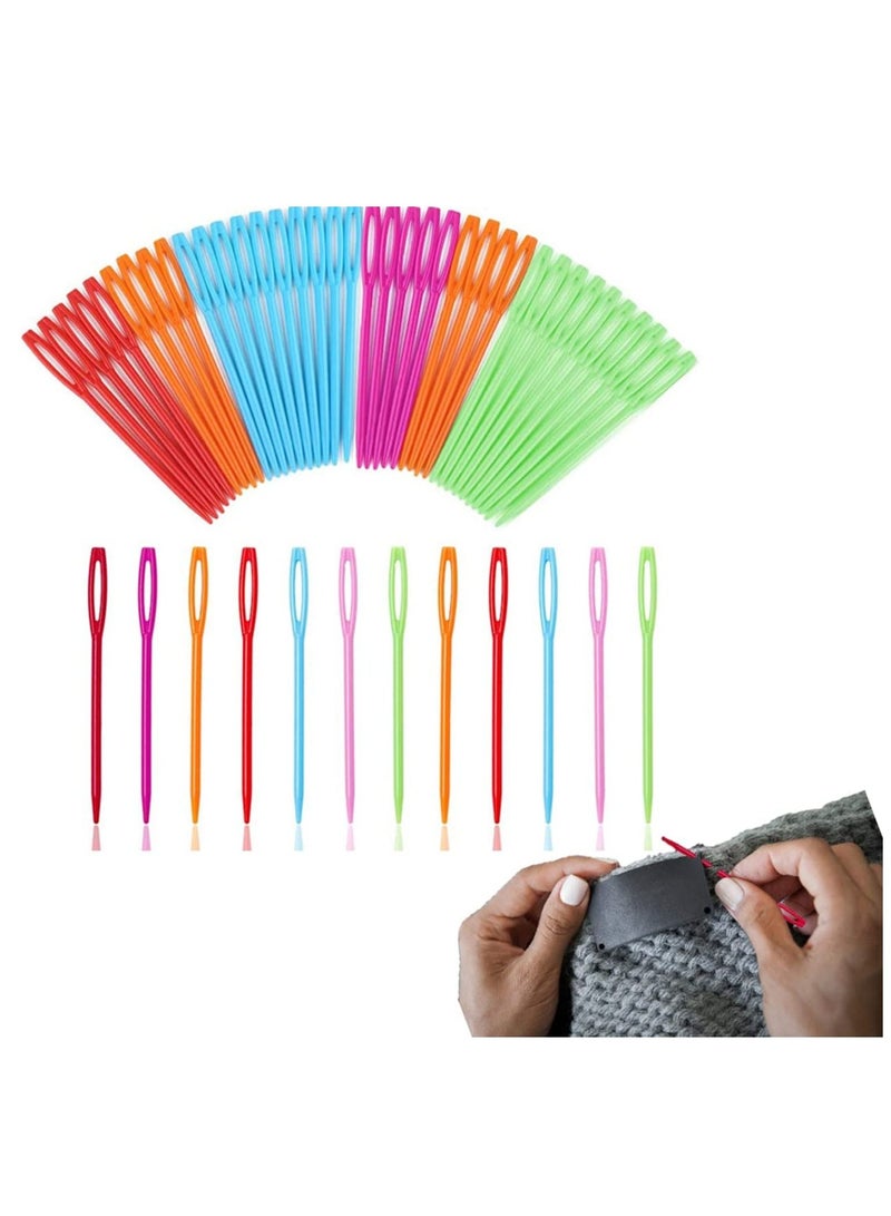 SYOSI Large Eye Plastic Needles 2.7inch/7cm Learning Safety Lacing For Kids And Sewing Handmade Crafts Sizes Yarn Needle For Diy Random Color 50 Pcs  - Image 1