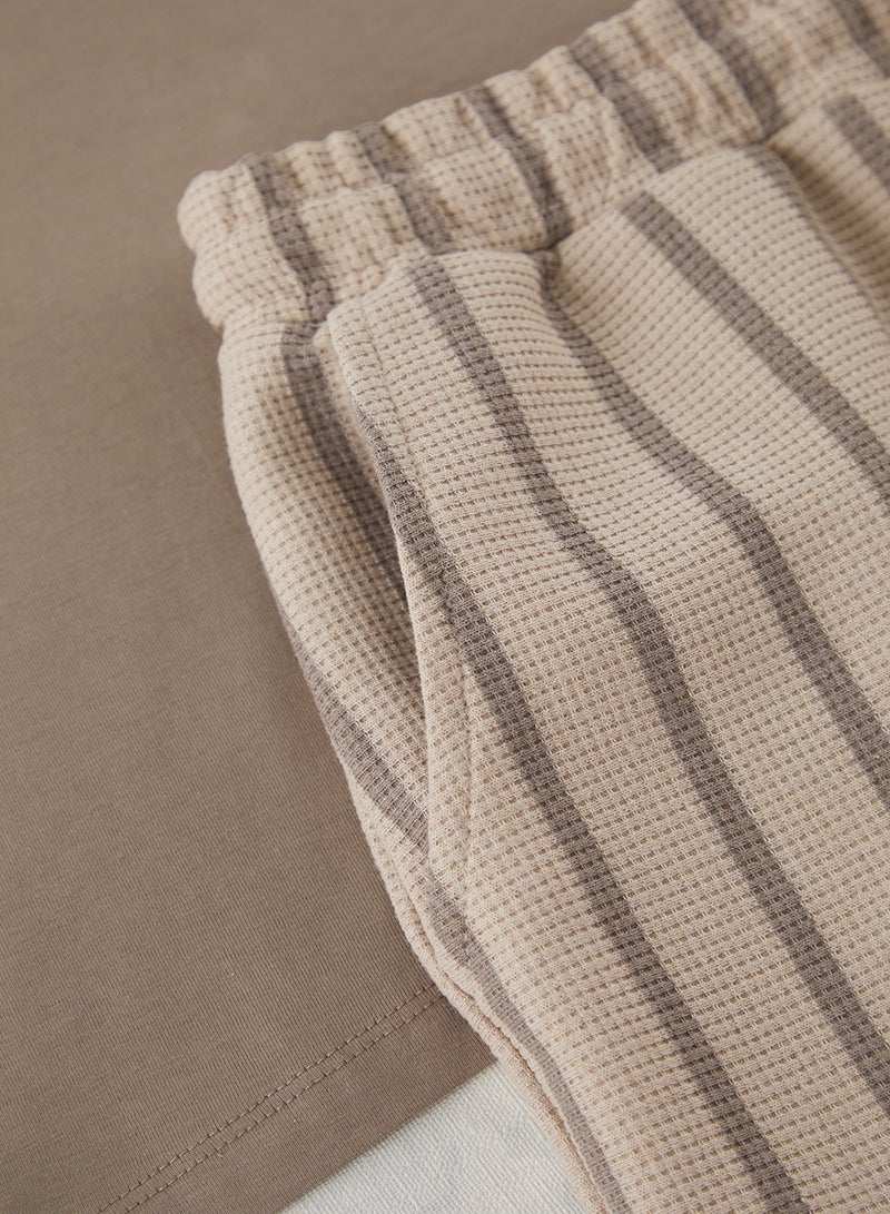 trendyol Beige Regular Fit Striped Knitted Pajamas Set Tmnss25Pt00029 - Image 2