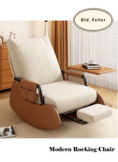 Old_Feller Modern rocking chair, Modern style rocking armchair with footrest and side pockets, Three-position adjustable upholstered high back rocking chair, Lounge chair for balcony, Lazy sofa chair for lounge living room bedroom patio garden （Beige/Brown）  - Image 1