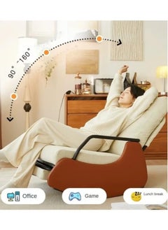 Old_Feller Modern rocking chair, Modern style rocking armchair with footrest and side pockets, Three-position adjustable upholstered high back rocking chair, Lounge chair for balcony, Lazy sofa chair for lounge living room bedroom patio garden （Beige/Brown）  - Image 3