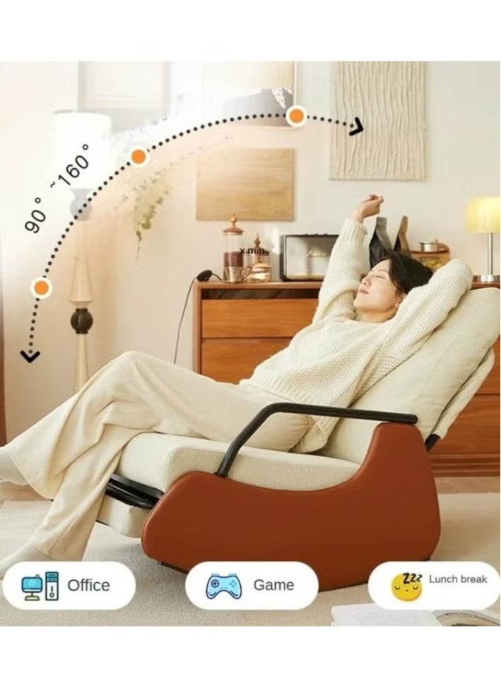 Old_Feller Modern rocking chair, Modern style rocking armchair with footrest and side pockets, Three-position adjustable upholstered high back rocking chair, Lounge chair for balcony, Lazy sofa chair for lounge living room bedroom patio garden （Beige/Brown）  - Image 3