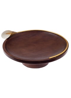 Dania Beech wood cake and serving stand with golden lily decor Brown 30x30x9 cm  - Image 2