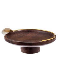 Dania Beech wood cake and serving stand with golden lily decor Brown 30x30x9 cm  - Image 3