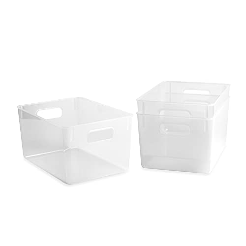 Isaac Jacobs 3Pack Large Clear Storage Bins 11 L x 8 W x 6 H with Cutout Handles Plastic Organizer for Home Office Kitchen FridgeFreezer Drawers BPA Free Food Safe 3Pack Large - Image 1