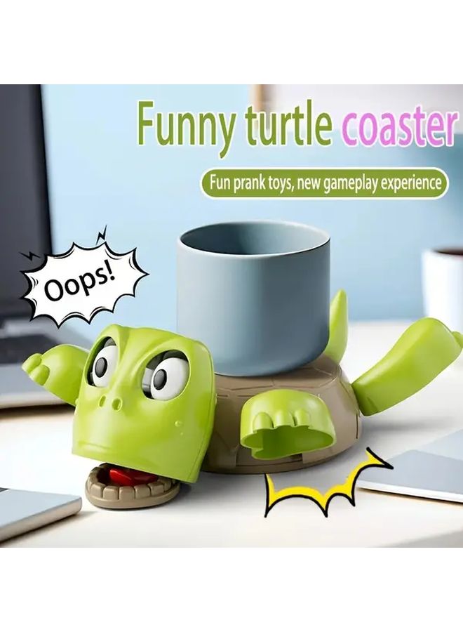 Beige And Pink Funny Turtle Coaster With Expressive Eyes Non Slip Drink Cup Holder - Image 1