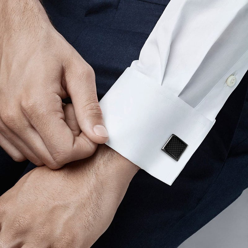 HAWSON Mens Cufflinks and Tuxedo Studs Set in Gift Box (Carbon Fiber), Jewelry or Accessories in Gold Silver Black Tone, Matching with Shirts Vest and Bow tie, Suitable for Birthday Wedding Anniversary - Image 3