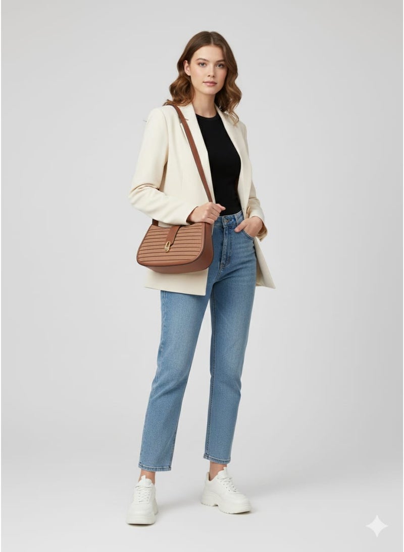 Jeans leather crossbody bag, shoulder bag with a connected strap and modern design. - Image 1