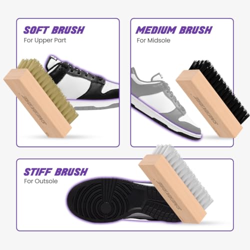 SNEAKARE Complete Shoe Cleaning Kit - Contains 100ml Shoe Cleaner, 3 Brushes (Soft, Medium & Stiff Bristles) & 1 Micro-Fibre Shoe Cleaning Towel - Suited for Sneakers, Shoes, Sports Shoes & More - Image 3