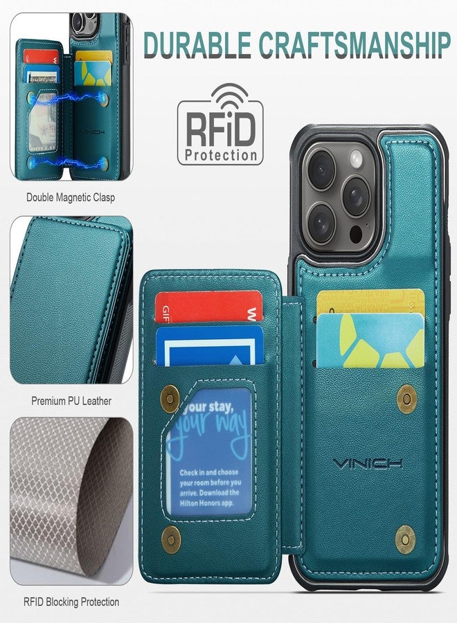 Vinich for iPhone 15 Pro Max Wallet Case with Card Holder, RFID Blocking Credit Slots Kickstand Shockproof Phone Cover for Women Men, Black - Image 5