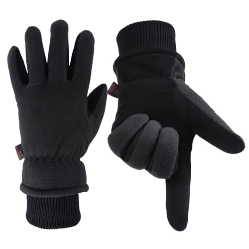 OZERO Winter Work Gloves, Cold Proof Deerskin Suede Leather Thermal Glove for Driving, Hiking, Working, Skiing, Water Resistant Windproof for Men Women, Denim-Black Medium - Image 1
