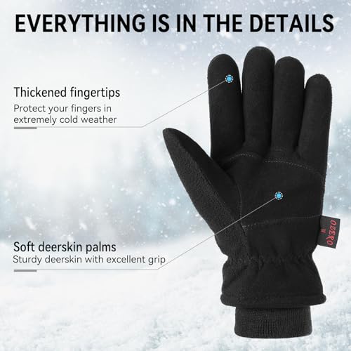 OZERO Winter Work Gloves, Cold Proof Deerskin Suede Leather Thermal Glove for Driving, Hiking, Working, Skiing, Water Resistant Windproof for Men Women, Denim-Black Medium - Image 4
