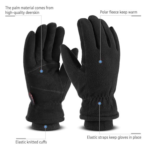 OZERO Winter Work Gloves, Cold Proof Deerskin Suede Leather Thermal Glove for Driving, Hiking, Working, Skiing, Water Resistant Windproof for Men Women, Denim-Black Medium - Image 3