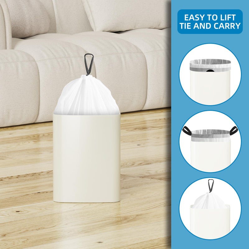 KSSKSS 120 Counts 1.6 Gallon Mini Drawstring Trash Bags, Small Garbage Bags by KSSKSS, Code a fit 4.5-8 Liter, 1.2-2 Gal, White Trash Bin Liners for Home Office Kitchen Bathroom Bedroom - Image 4