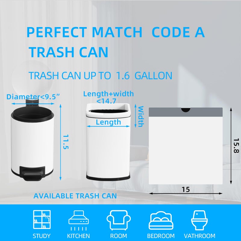 KSSKSS 120 Counts 1.6 Gallon Mini Drawstring Trash Bags, Small Garbage Bags by KSSKSS, Code a fit 4.5-8 Liter, 1.2-2 Gal, White Trash Bin Liners for Home Office Kitchen Bathroom Bedroom - Image 2