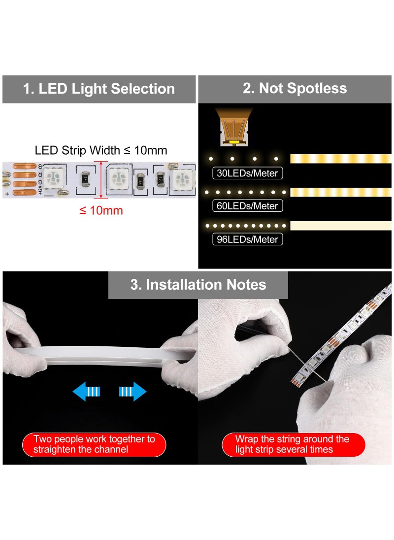 PATIKIL PATIKIL LED Diffuser Channel, 16.5ft/5Meter 10mm LED Silicone Channel System with Cover, End Caps for LED Strip Light Installations Light Strips Channel  - Image 2