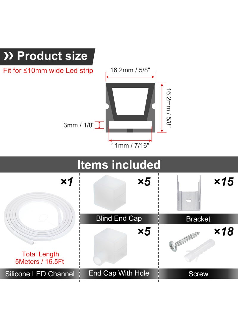 PATIKIL PATIKIL LED Diffuser Channel, 16.5ft/5Meter 10mm LED Silicone Channel System with Cover, End Caps for LED Strip Light Installations Light Strips Channel  - Image 3