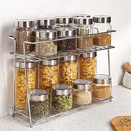 Cri8Hub The Trust Store Stainless Steel 2-Tier Ultra Shining Multipurpose Spice Container, Utensils Dishes Plates Organizer Shelf Stand Rack (Silver, 4 x 10) - Image 3