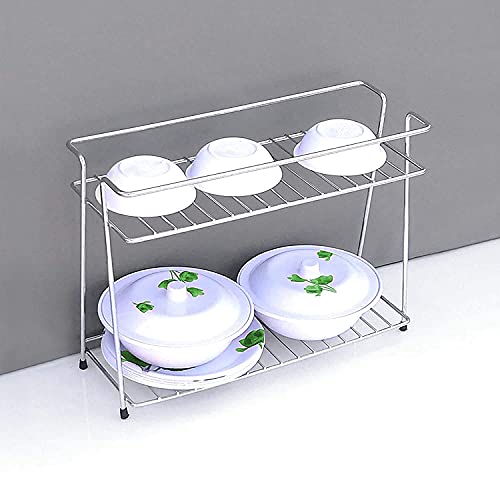Cri8Hub The Trust Store Stainless Steel 2-Tier Ultra Shining Multipurpose Spice Container, Utensils Dishes Plates Organizer Shelf Stand Rack (Silver, 4 x 10) - Image 4