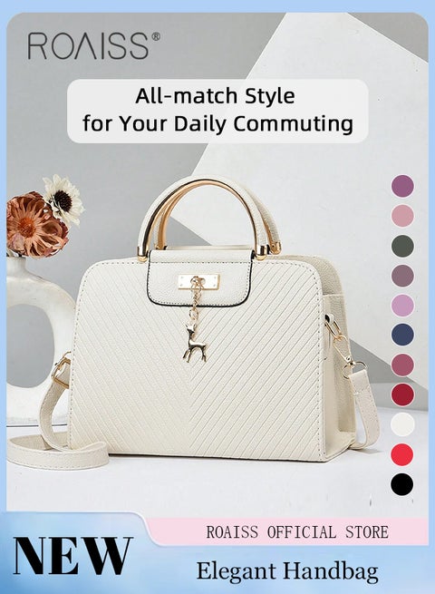 Women's Square PU Solid Color Handbag Versatile Crossbody PU Leather Shoulder Bag Design Solid Color Fashionable and Practical for Daily Use, Work and Casual Outings White