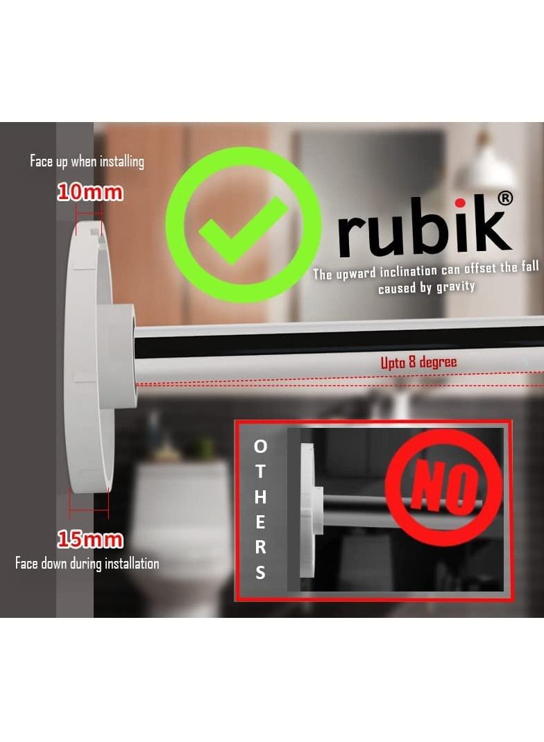 Rubik Shower Curtain Rod L Shape (60-80cm & 80-120cm) Tension Rod Adjustable Extendable Ends No Drill Adhesive Based Holders (Type E) - Image 4