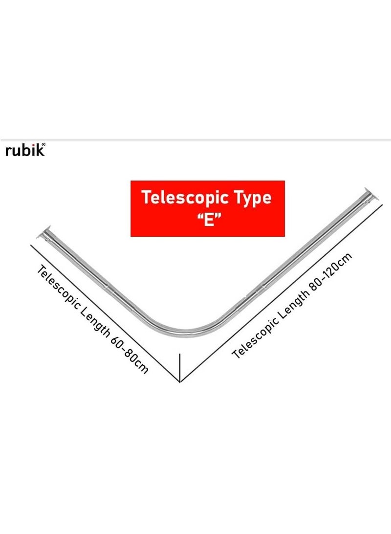 Rubik Shower Curtain Rod L Shape (60-80cm & 80-120cm) Tension Rod Adjustable Extendable Ends No Drill Adhesive Based Holders (Type E) - Image 2