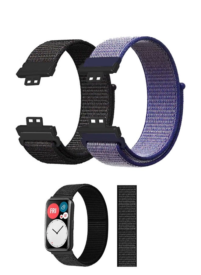 Nylon Replacement Strap for Huawei Watch Fit Black/Blue (2pcs) - Image 1