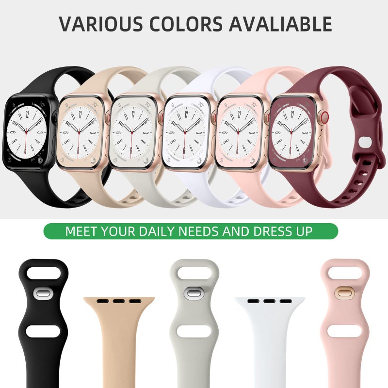 Lerobo Thin Slim Bands Compatible with Apple Watch 40mm 38mm 44mm 45mm 46mm 42mm 41mm 49mm SE iWatch Bands Ultra 3 2 1 Series 11 10 9 8 7 6 5 4 3 2 1 for Women Men, Soft Narrow Sport Strap Wristband - Image 3