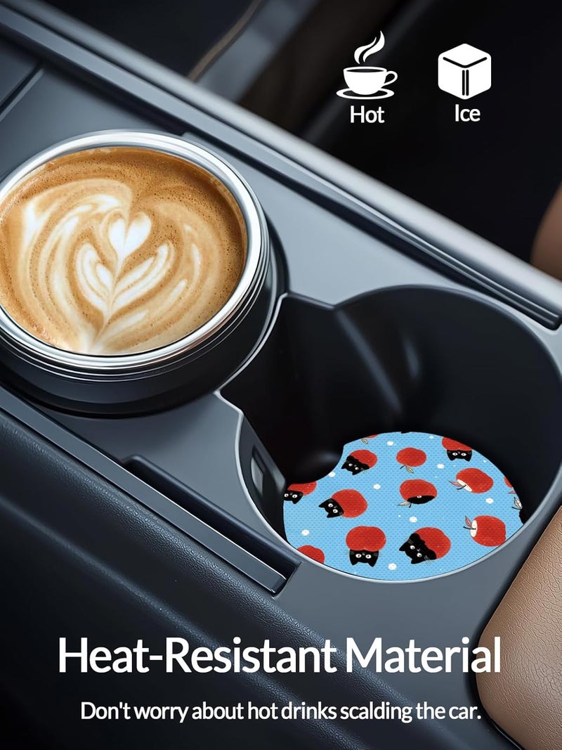 WOCOCN Cute Cup Holder Coasters for Your Car with Fingertip Grip, Auto Accessories for Women & Men,Pack of 2 (Black Cat and Apple) - Image 3