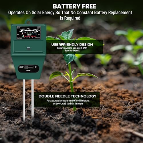 Roots & Leaf Solar pH Meter for Soil Testing - New 3 in 1 Soil Moisture Sensor, Soil pH Meter for Agriculture & Solar Light Meter, Moisture Meter for Plants, Acidity Tester - Pack of 1 - Image 3