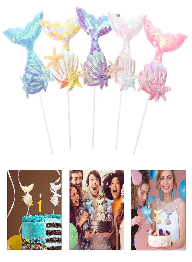 CAXUSD Mermaid Tail Cupcake Toppers 10 Pcs Lightweight Plastic Cake Picks for Birthday Party Dessert Decorations and Photo Props 4.33X3.54 Inches - Image 5