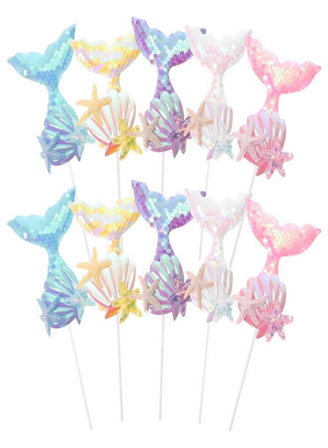 CAXUSD Mermaid Tail Cupcake Toppers 10 Pcs Lightweight Plastic Cake Picks for Birthday Party Dessert Decorations and Photo Props 4.33X3.54 Inches - Image 1