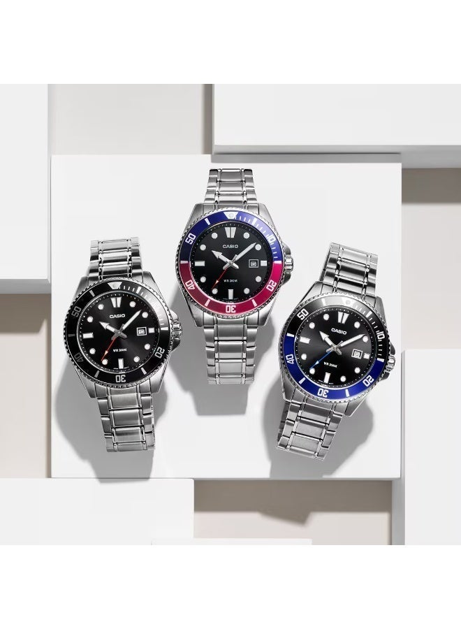 كاسيو ساعة كاسيو للرجال MDV-107D-1A3V من الستانلس ستيل – مقاومة للماء حتى 200 متر، قرص أسود، عرض التاريخ - Image 3