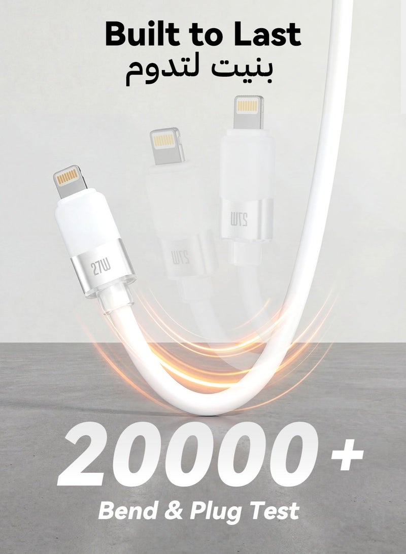 فو ميالتكنولوجيا المحدودة كابل بيانات USB-C إلى Lightning بقدرة 27 واط، مصنوع من السيليكون الناعم اللطيف على البشرة، أقصى قدرة خرج 27 واط، سرعة نقل بيانات 480 ميجابت في الثانية، متوافق مع أجهزة iPhone 14 Pro Max و13 و12 و11 وAirPods وسلسلة iPad، شحن سريع، حماية للبطارية، طول 1.2 متر - Image 5