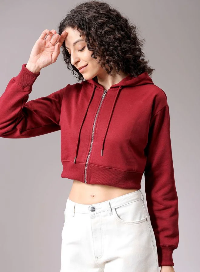 Freehand Women Relaxed Fit Solid Front Open Sweatshirt